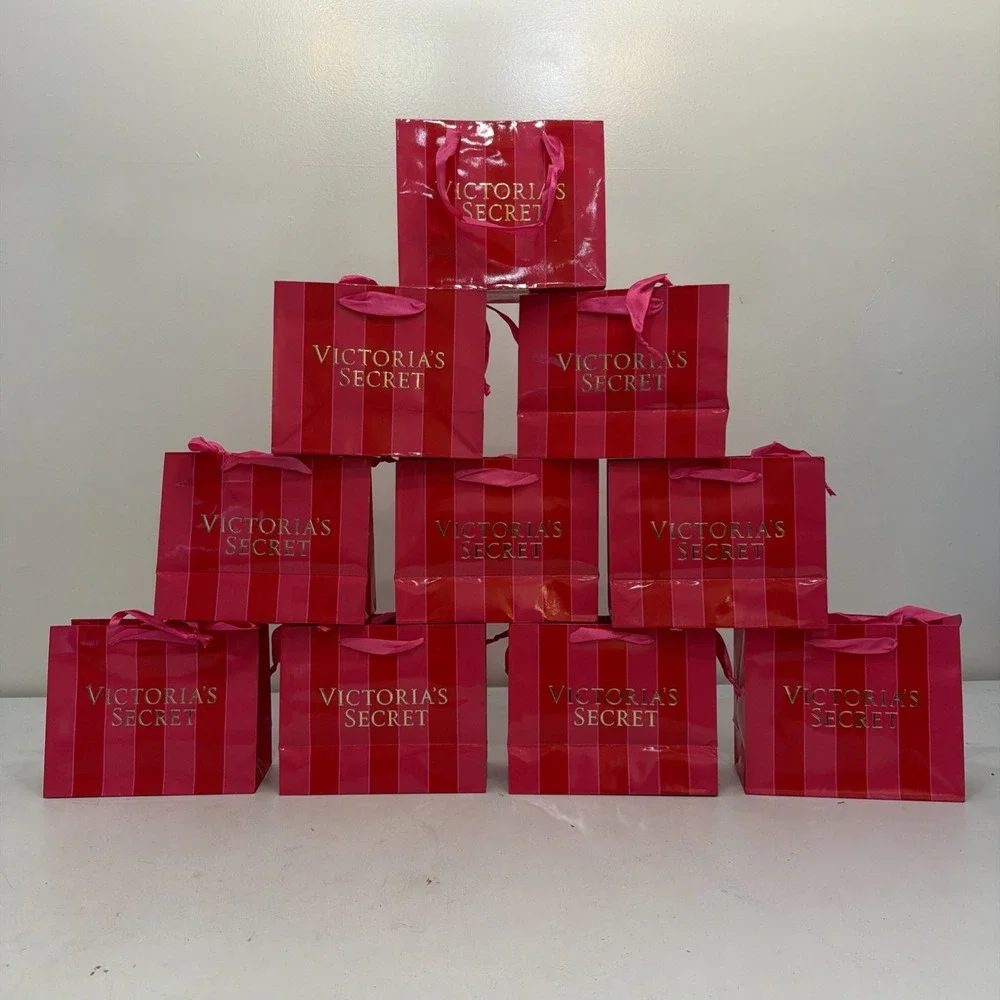 Victoria's Secret Gift Shopping 10 Paper Bags Pink Stripes Ribbon 7.5